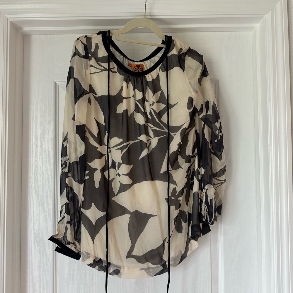 Tory Burch Navy and Cream Floral Blouse